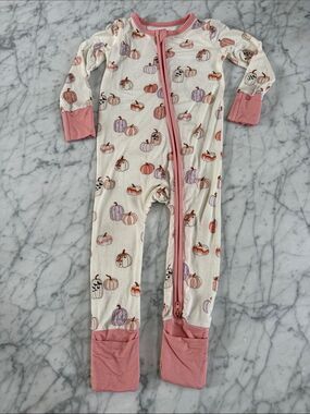 Sweet P Baby Co 12-18 Mo Boho Pumpkin Bat Zip Up Bamboo Pajamas